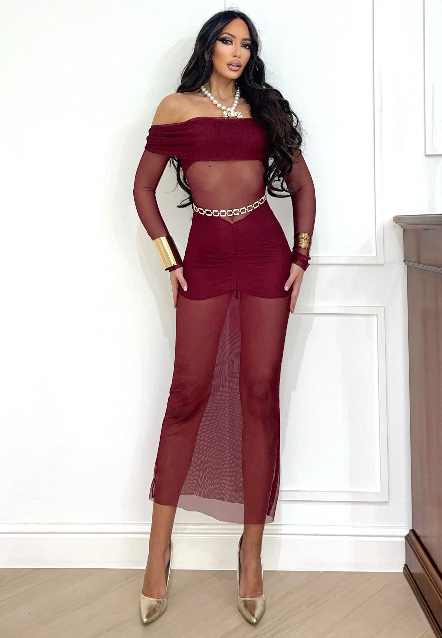 Abito bordeaux con trasparenza - R.a. Boutique