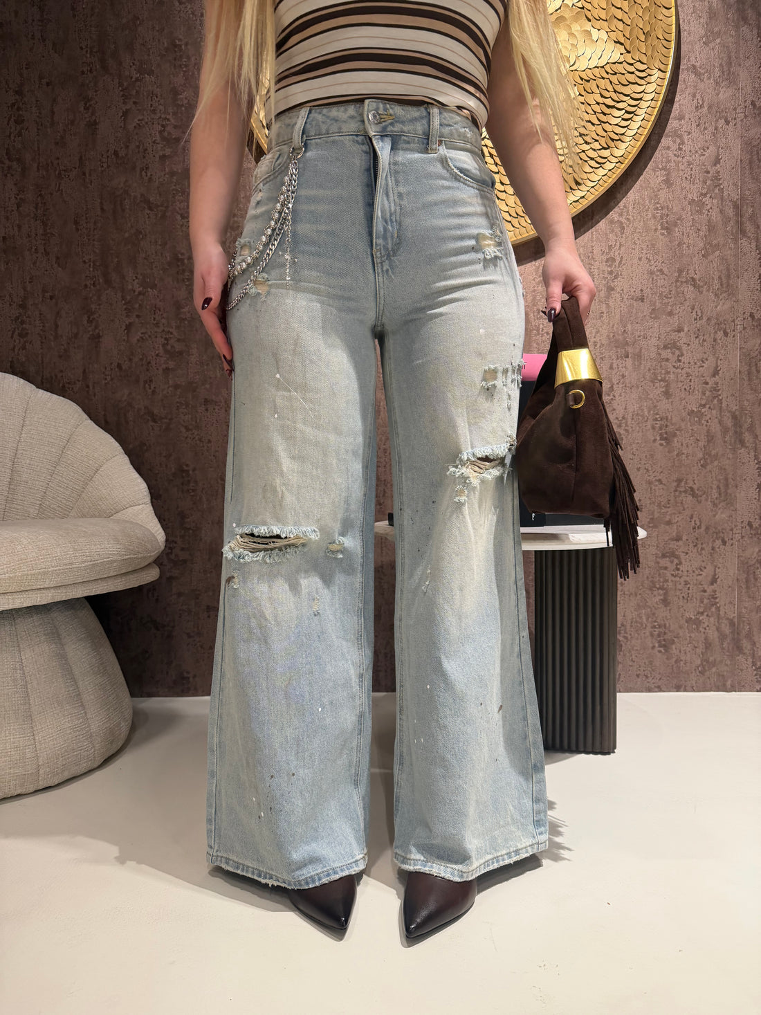 Jeans con catenina micropittura - R.a. Boutique