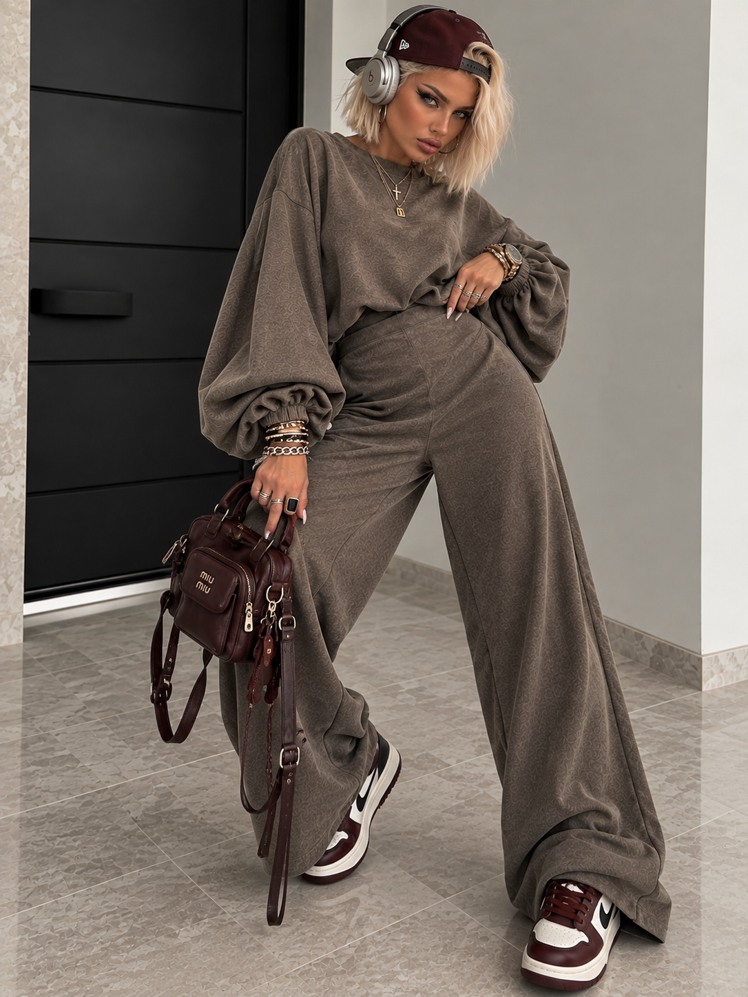 Completo Marrone Maglia Balloon e Pantalone Palazzo Marrone freddo - R.a. Boutique