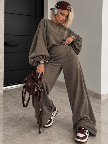 Completo Marrone Maglia Balloon e Pantalone Palazzo Marrone freddo