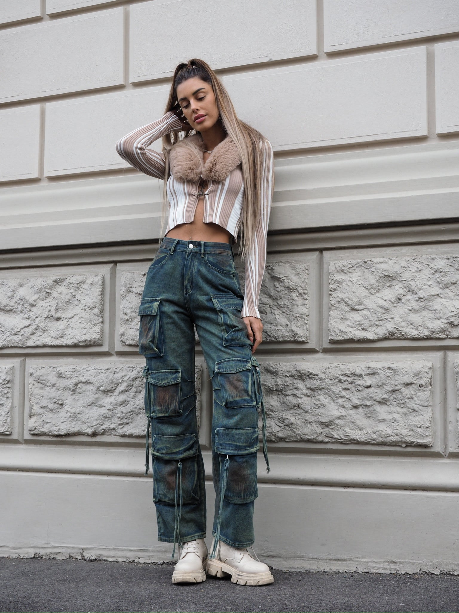 Maglione con pelliccia camel - R.a. Boutique 