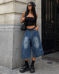 Bermuda Denim Cargo “Street Icon” con Cintura Borchiata - R.a. Boutique
