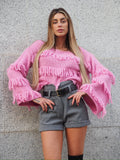 Maglione rosa barbie con frange - R.a. Boutique 
