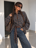 Camicia Over Tartan Grigia con Polsini Larghi - R.a. Boutique