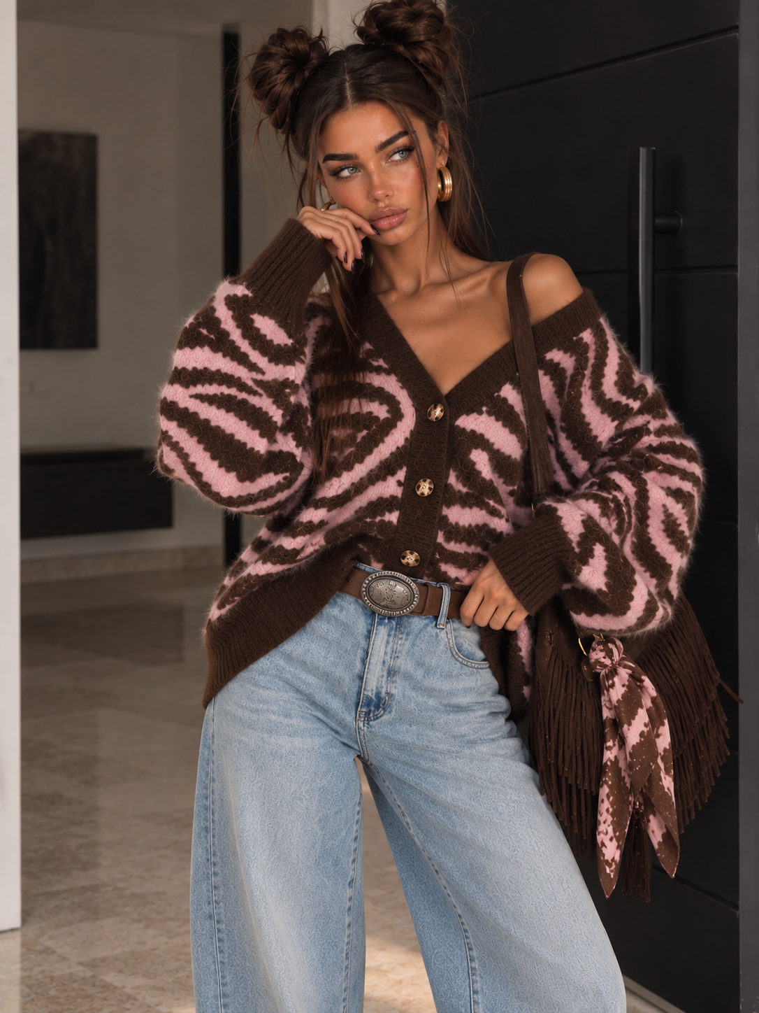 Cardigan Zebrato Marrone e Rosa - R.a. Boutique