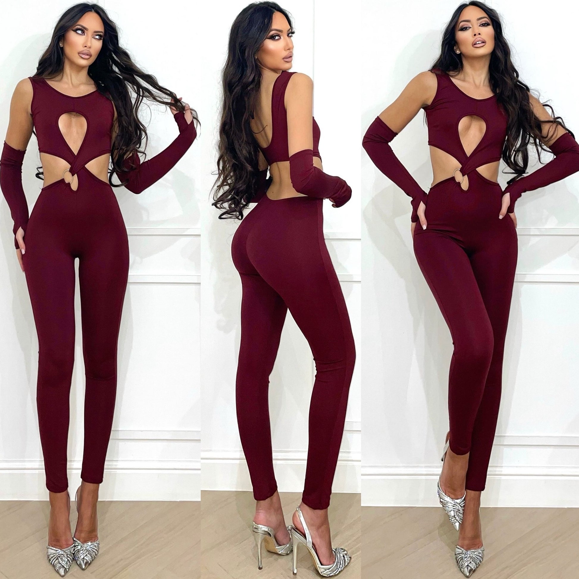 Tuta aderente con incrocio bordeaux - R.a. Boutique