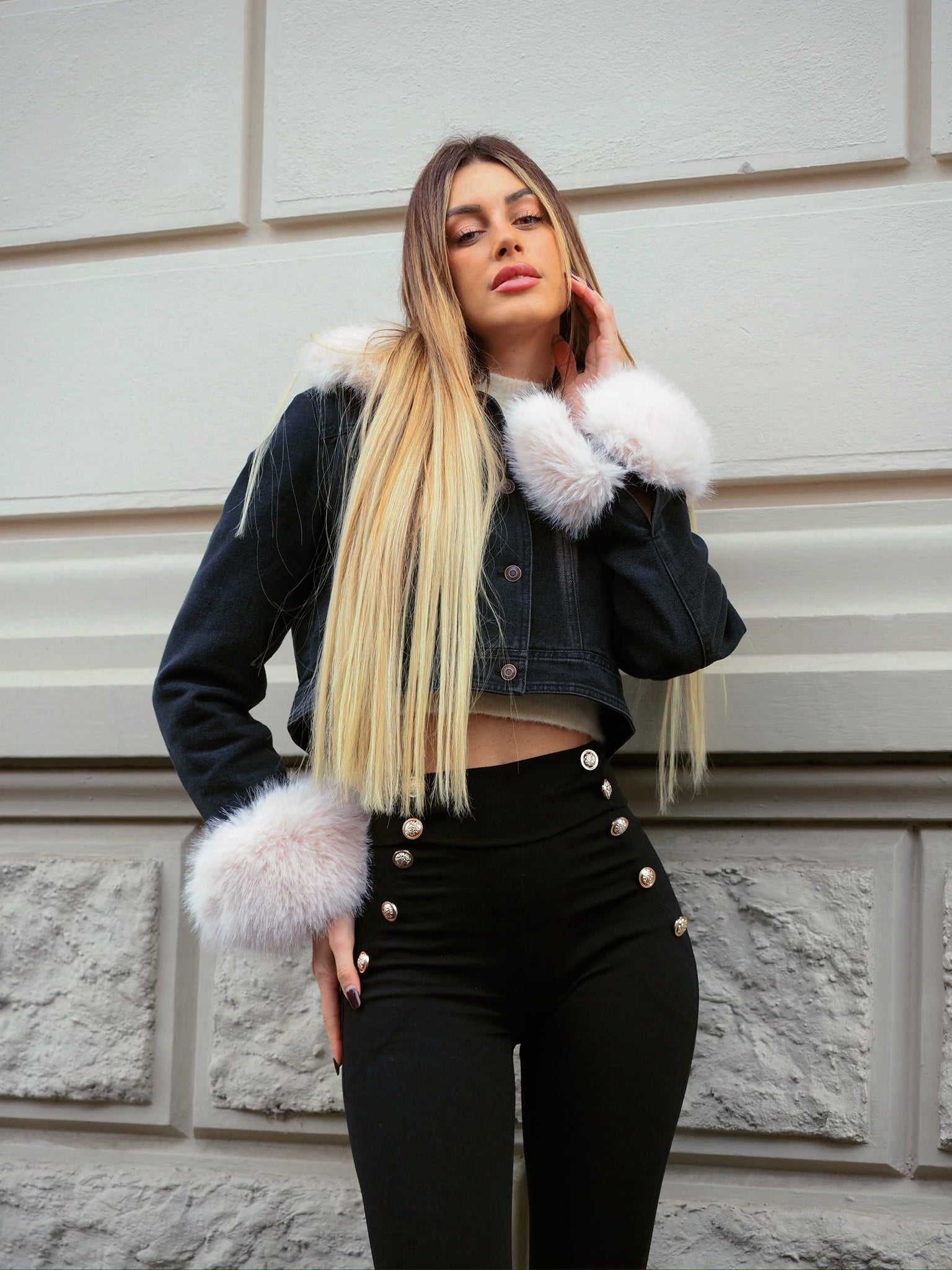 Giaccone in jeans con pelo - R.a. Boutique 