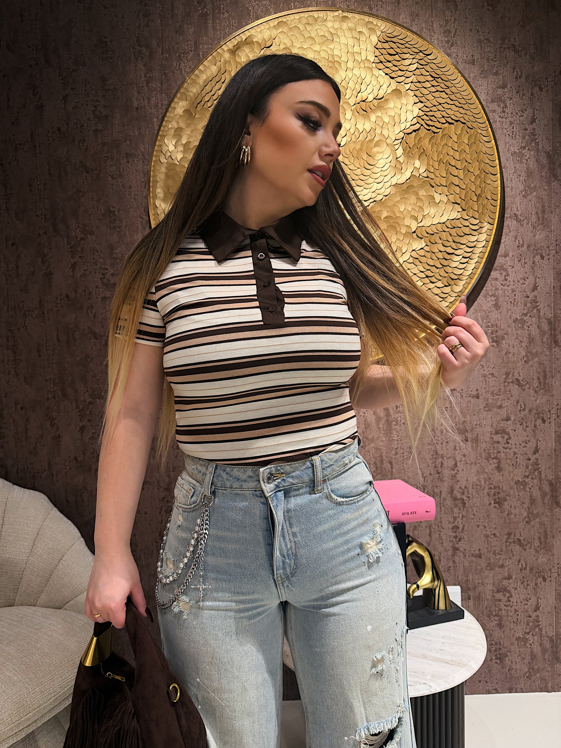 Body a righe colletto polo - R.a. Boutique