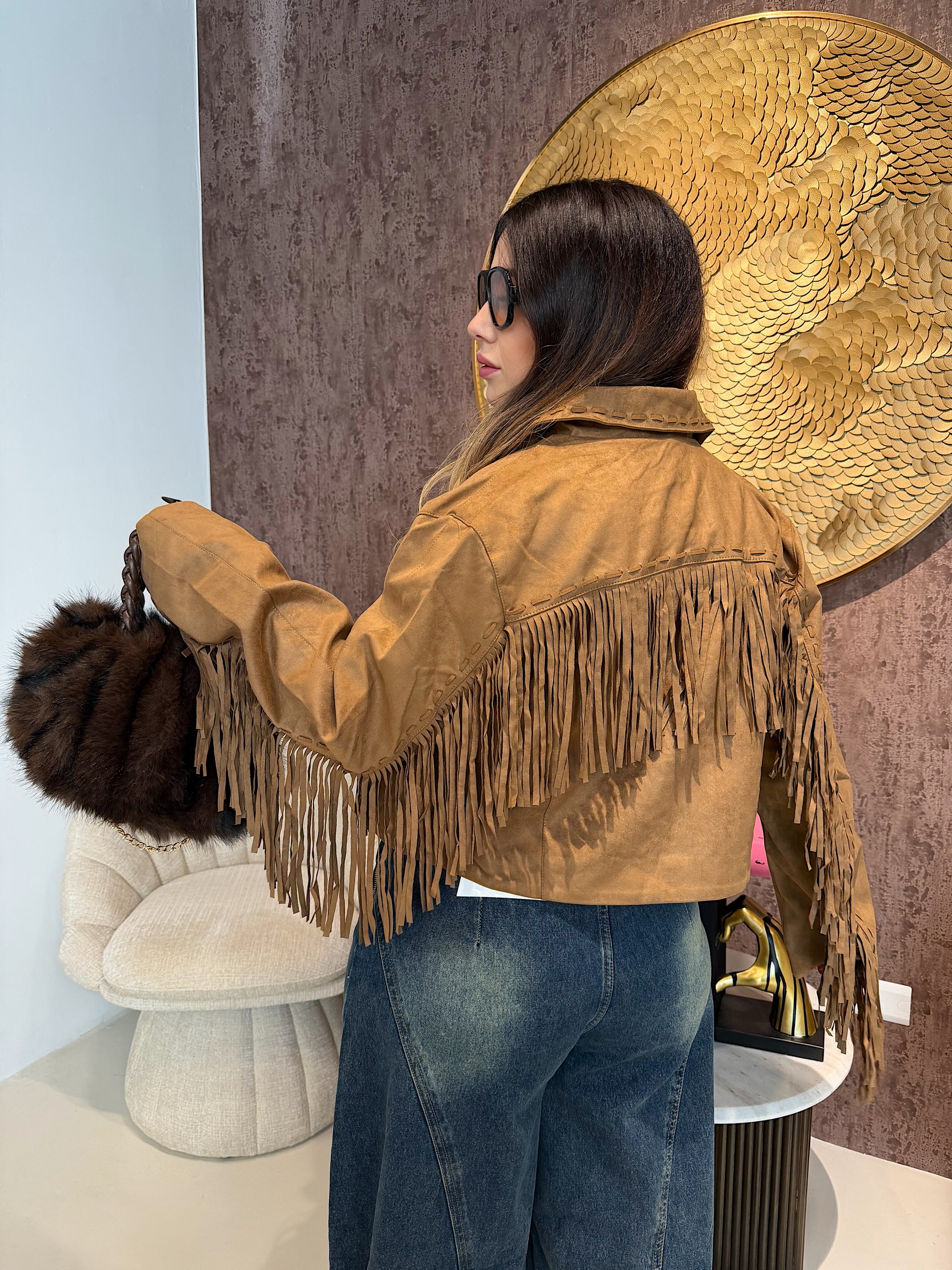 Giacca in camoscio con frange - R.a. Boutique