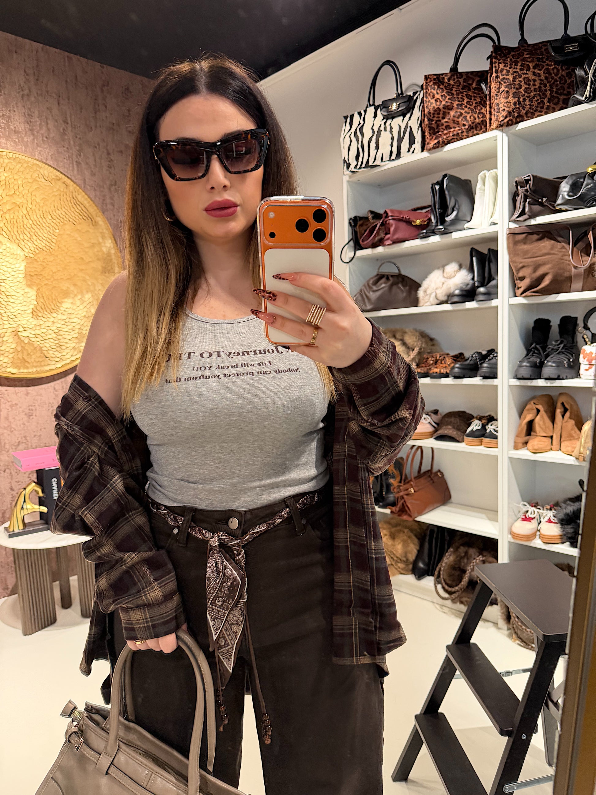 Camicia sfumatura marrone con canotta inclusa - R.a. Boutique