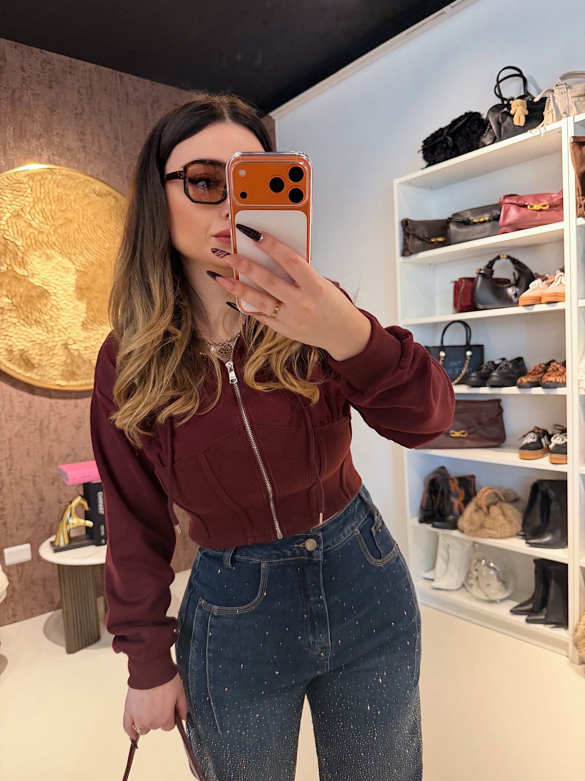 Felpa Cropped con zip e cappuccio - R.a. Boutique