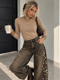 Jeans Gioiello Flower Marrone Washed - R.a. Boutique