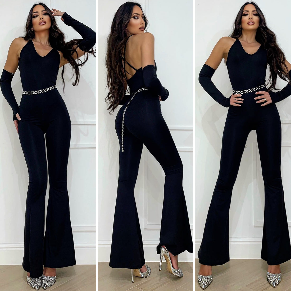 Tuta nera incrociata con manicotti - R.a. Boutique 