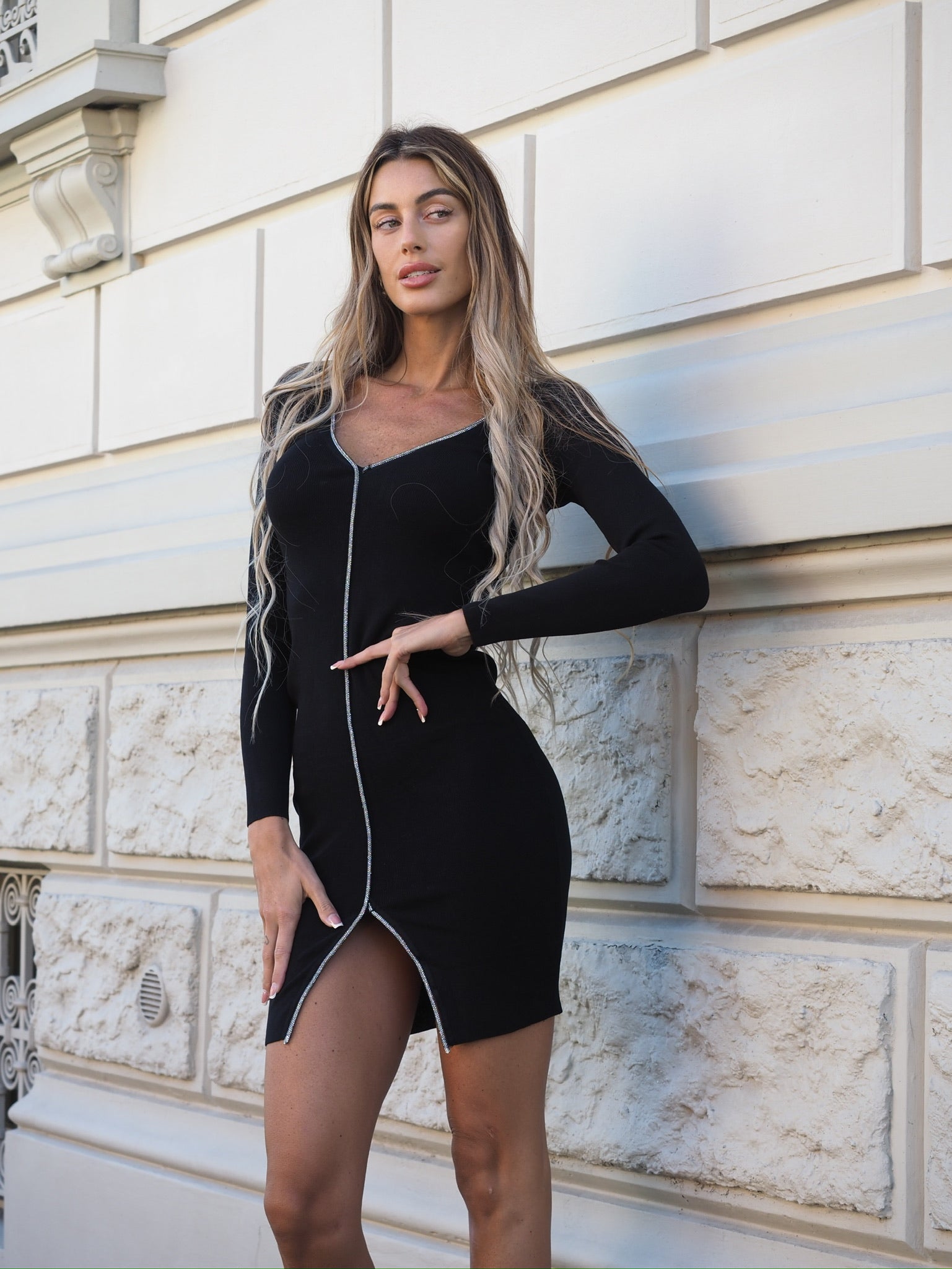 Abito double nero con strass - R.a. Boutique 