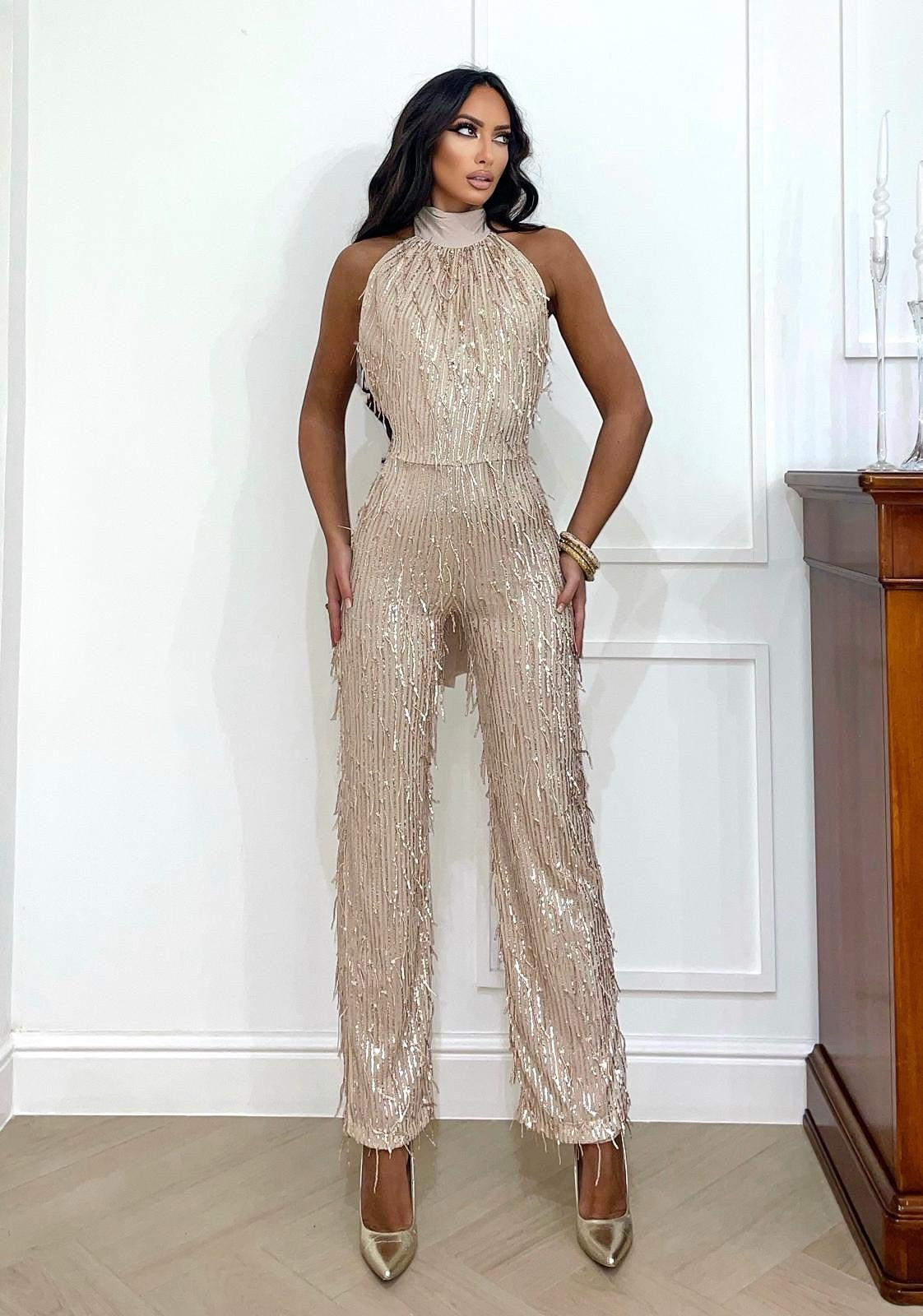 Tuta con frange in paillettes rose gold - R.a. Boutique