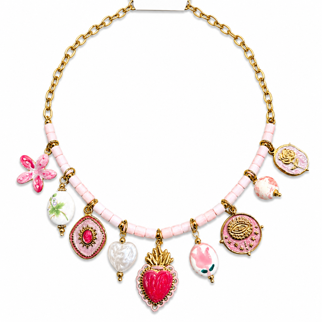 Collana Cuore Fucsia con dettagli rosa - R.a. Boutique