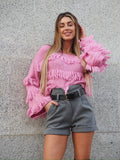 Maglione rosa barbie con frange - R.a. Boutique 