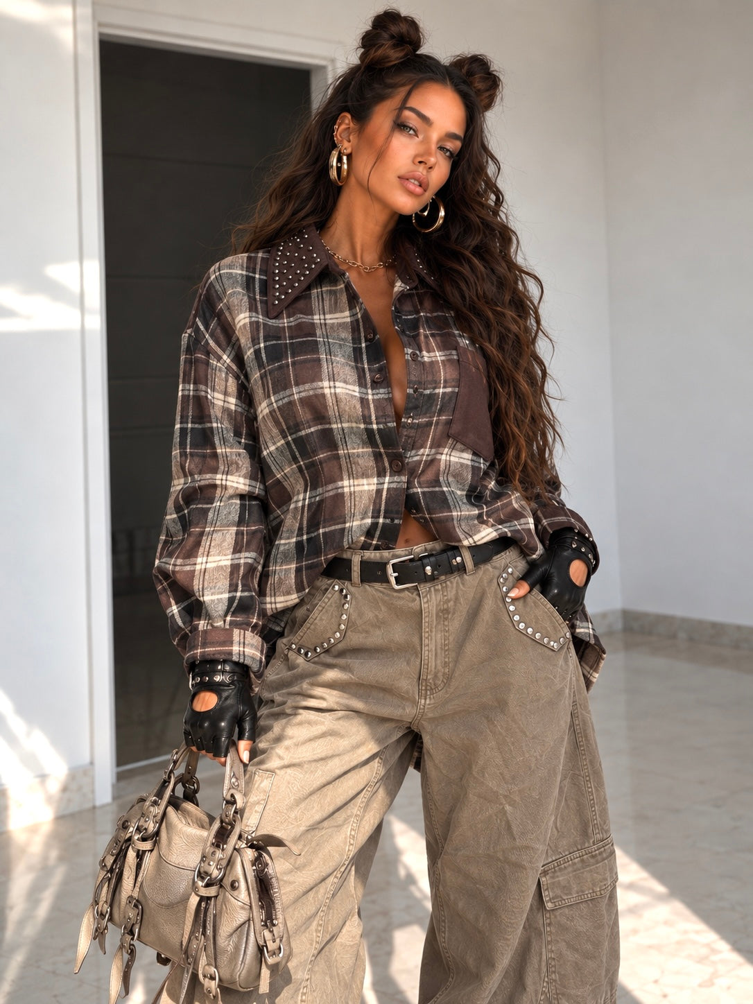 Camicia Check Rock Studs