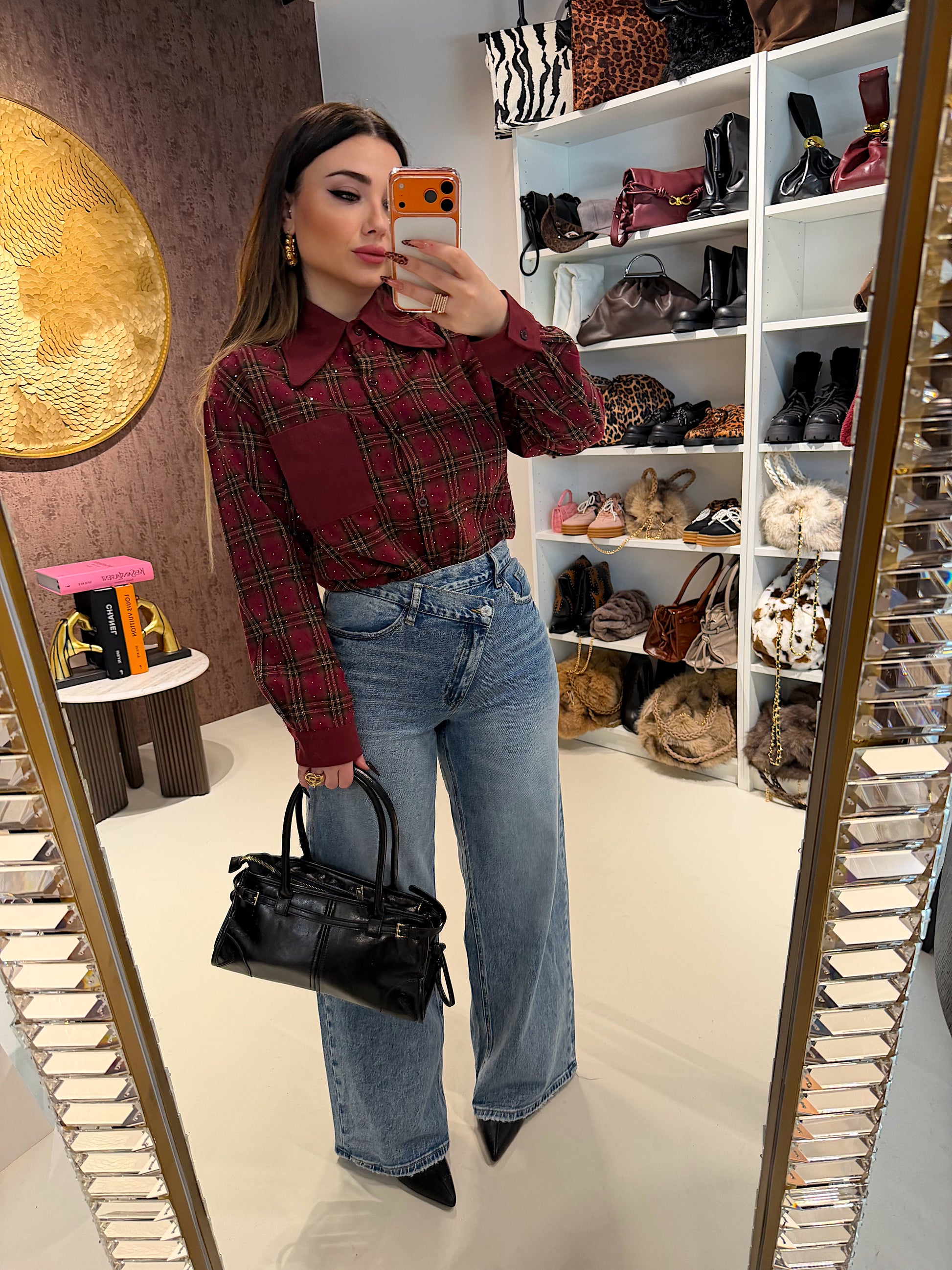 Camicia a quadri con brillantini ￼ - R.a. Boutique