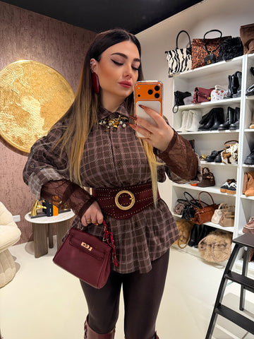 Camicia a quadri con polsino in pizzo - R.a. Boutique