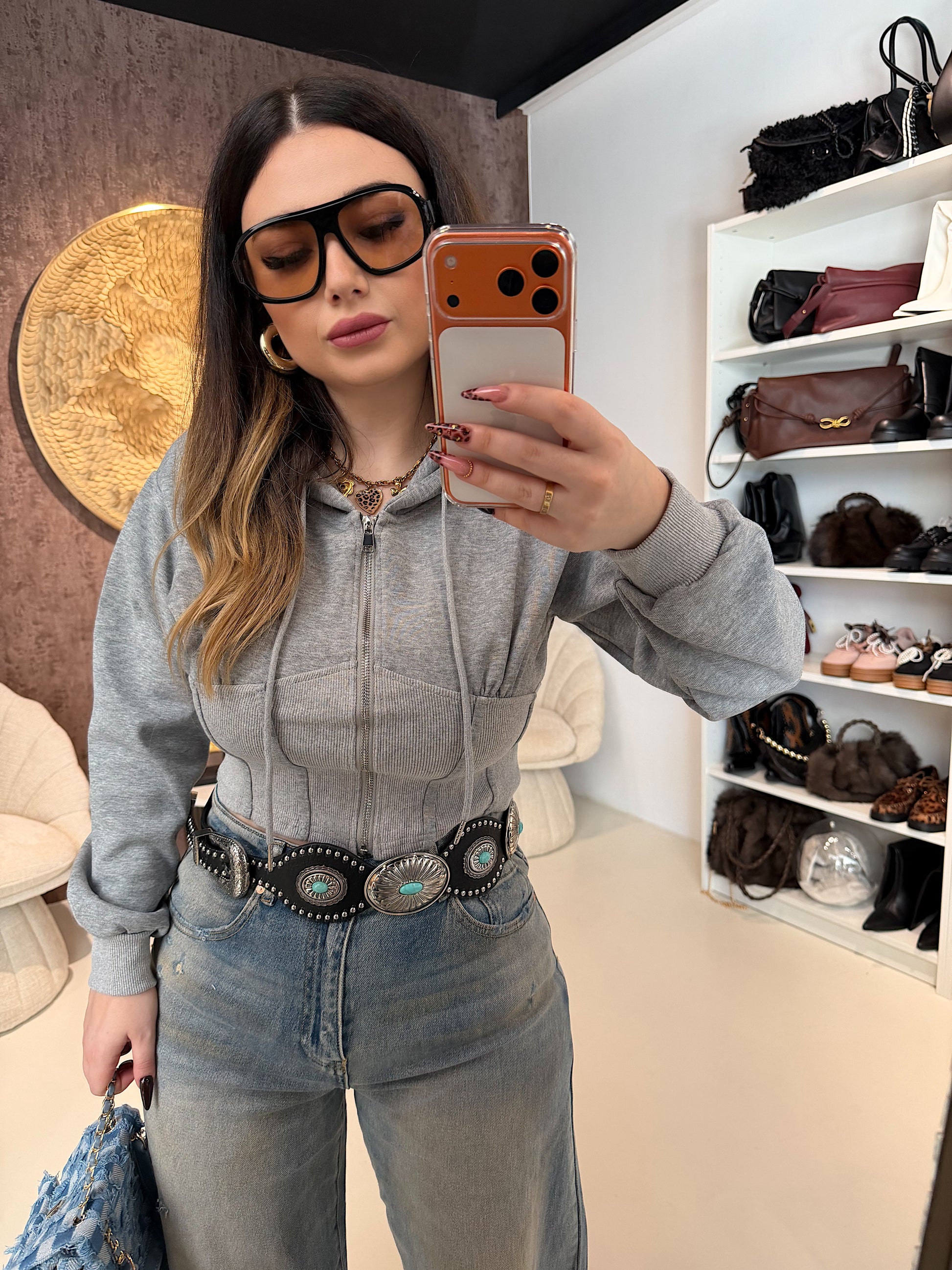 Felpa Cropped con zip e cappuccio - R.a. Boutique