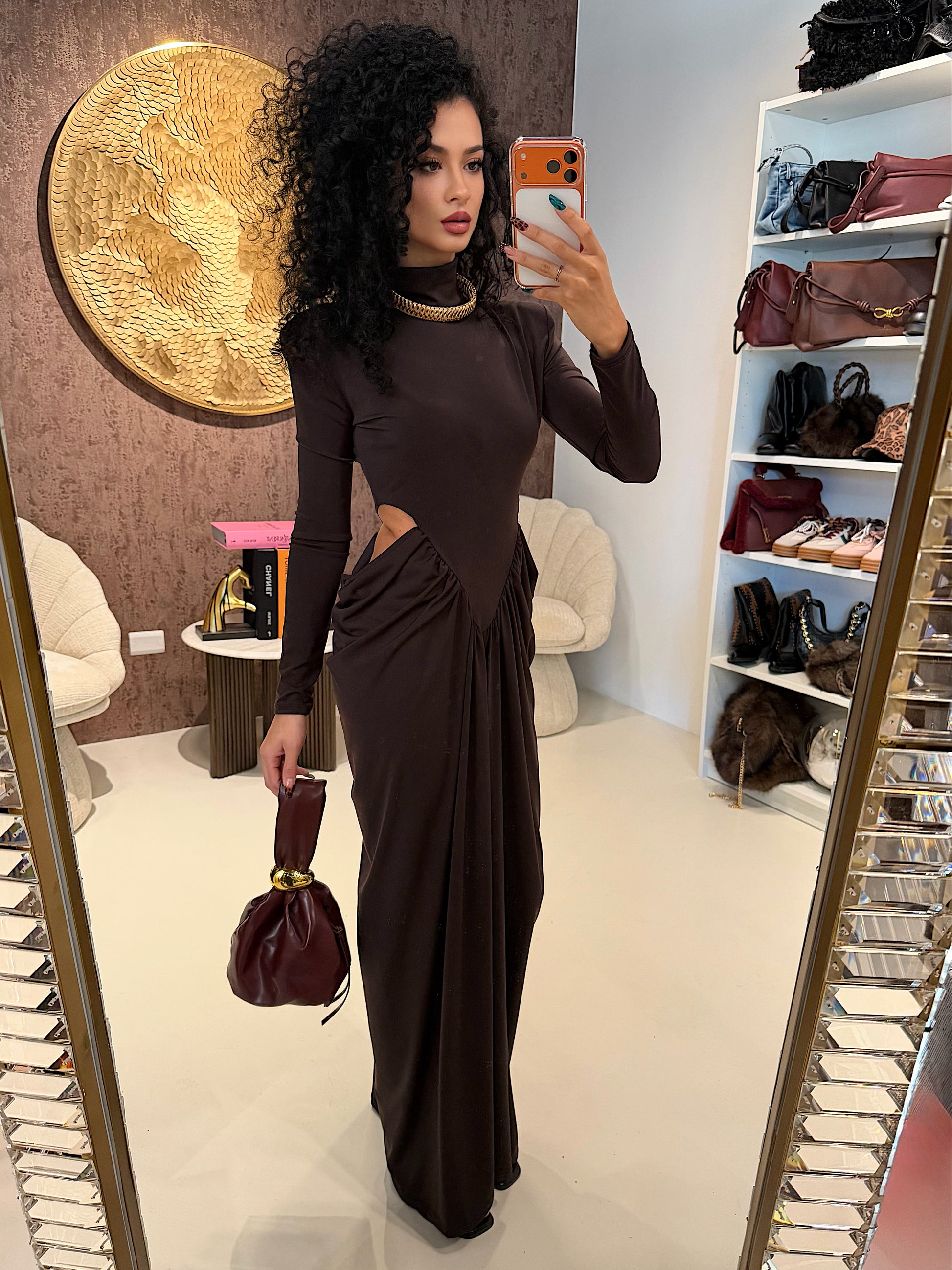 Abito lungo cut-out Caffè Elegance - R.a. Boutique