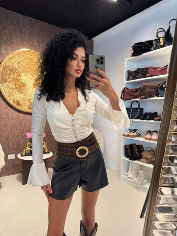 Body con bottoni oro e manica voilant - R.a. Boutique