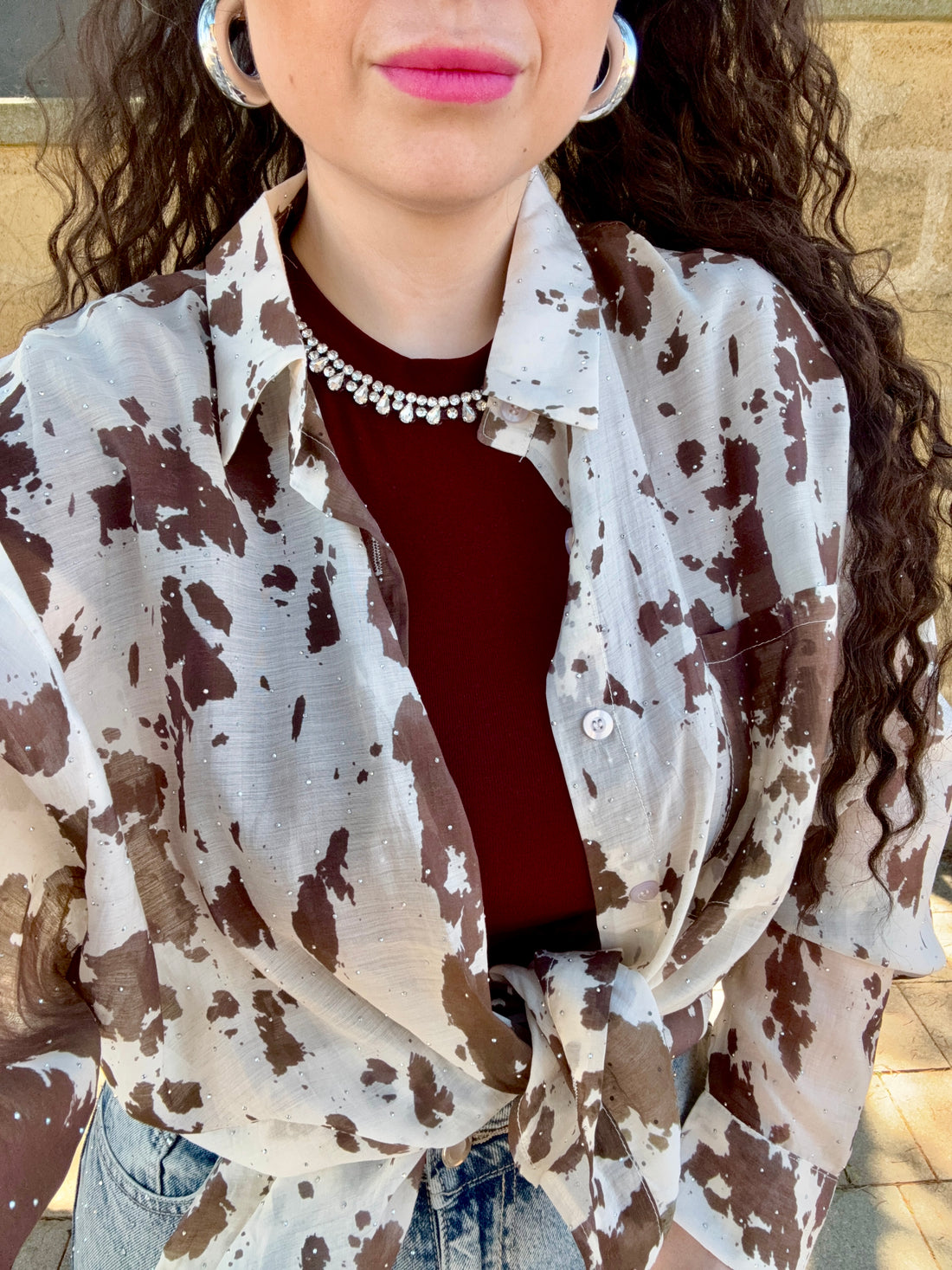 Camicia effetto mucca con strass - R.a. Boutique