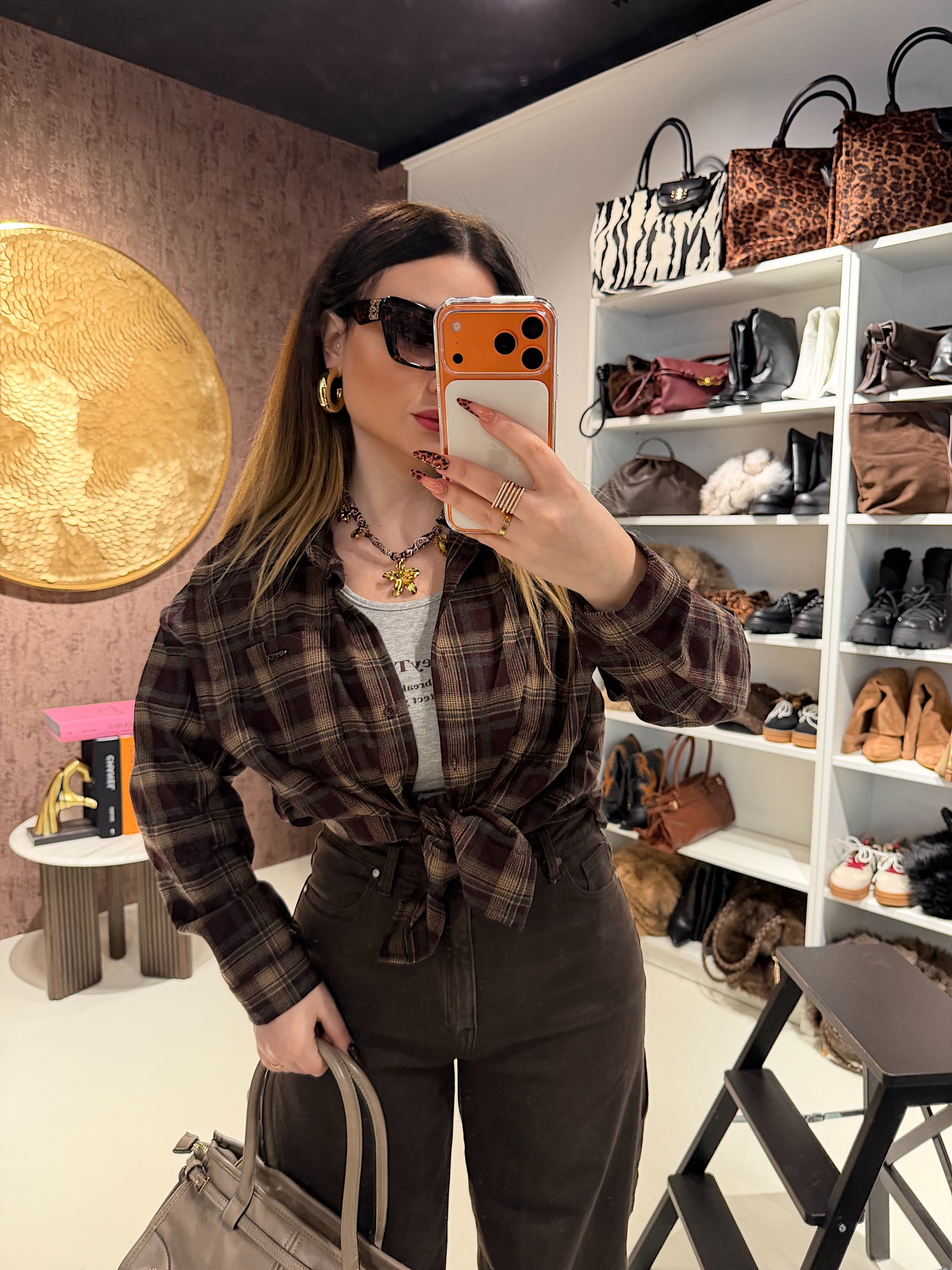 Camicia sfumatura marrone con canotta inclusa - R.a. Boutique