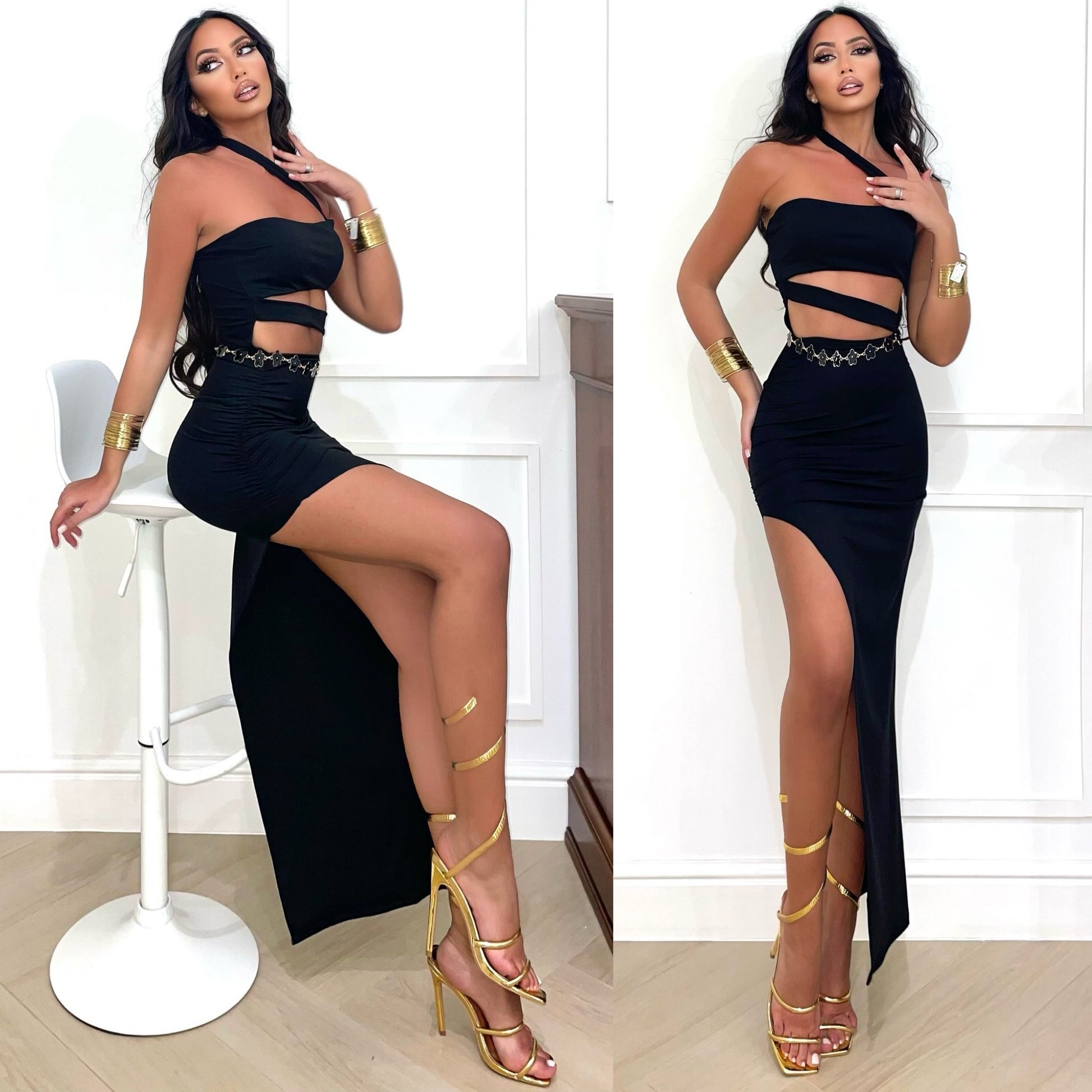 Abito nero con strisce oblique - R.a. Boutique