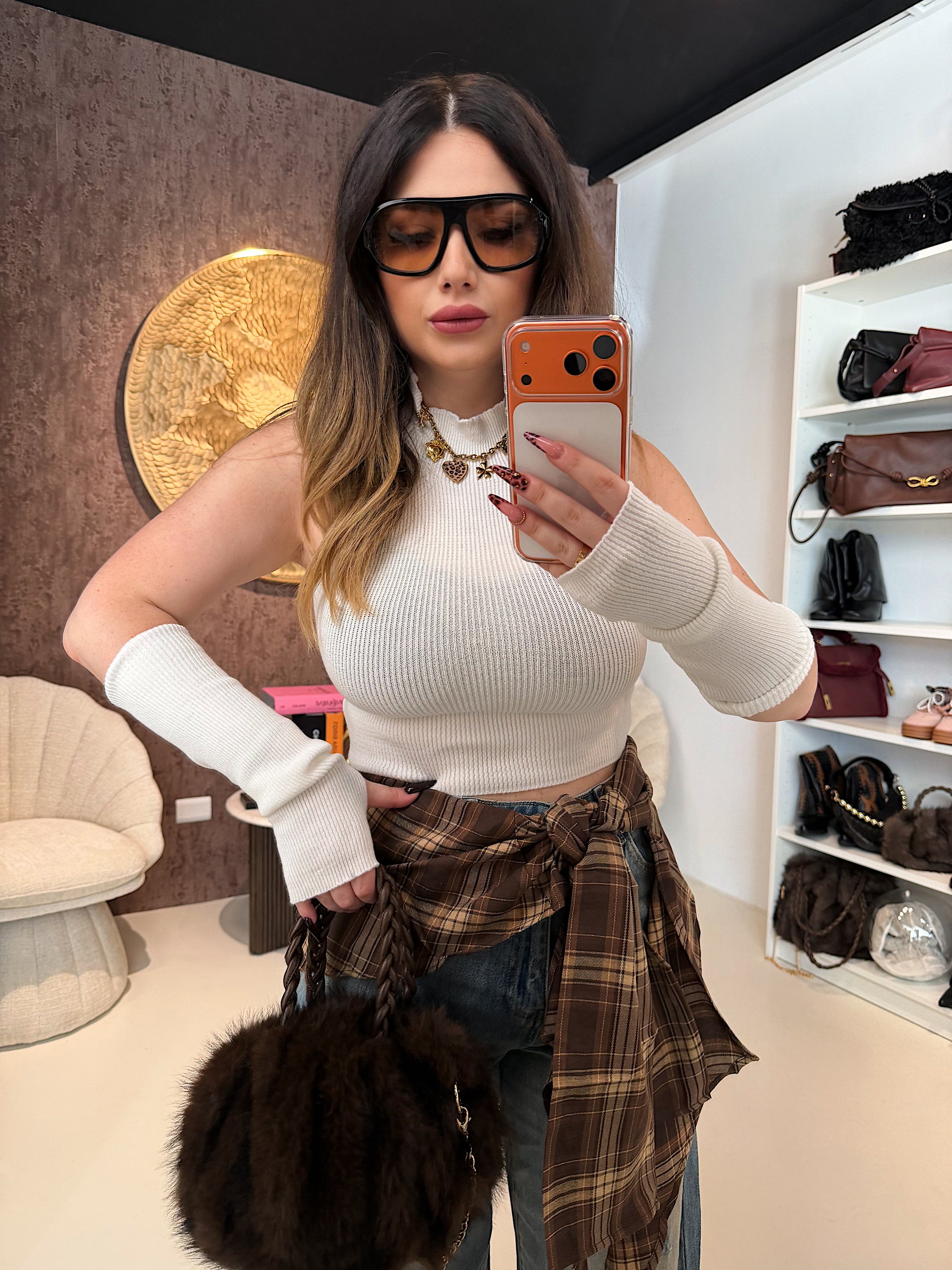 Top a Collo Alto con Manicotti Coordinati - R.a. Boutique