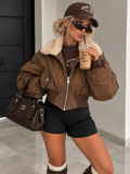 Giacca Bomber Marrone con Collo Teddy Panna - R.a. Boutique