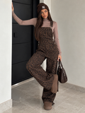 Salopette Denim Animalier Leopard – Marrone - R.a. Boutique