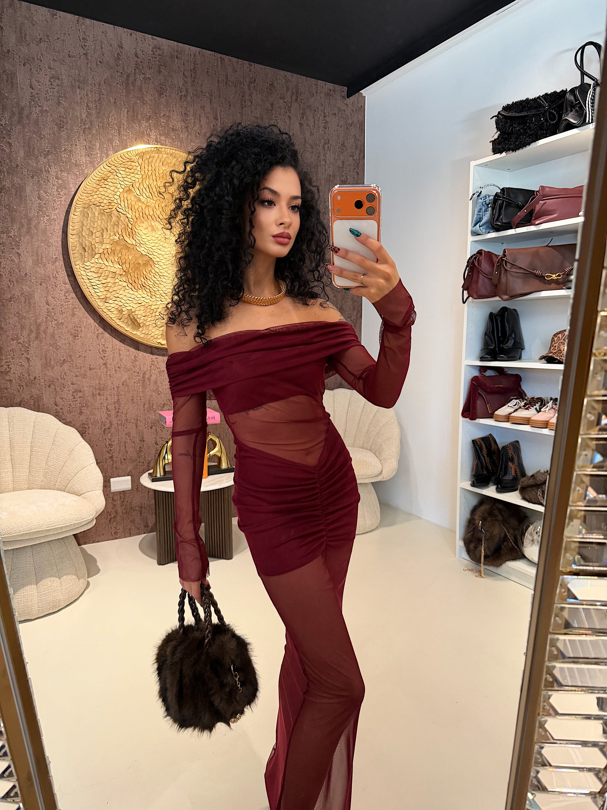 Abito bordeaux con trasparenza - R.a. Boutique