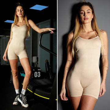 Tuta fitness corta beige - R.a. Boutique 