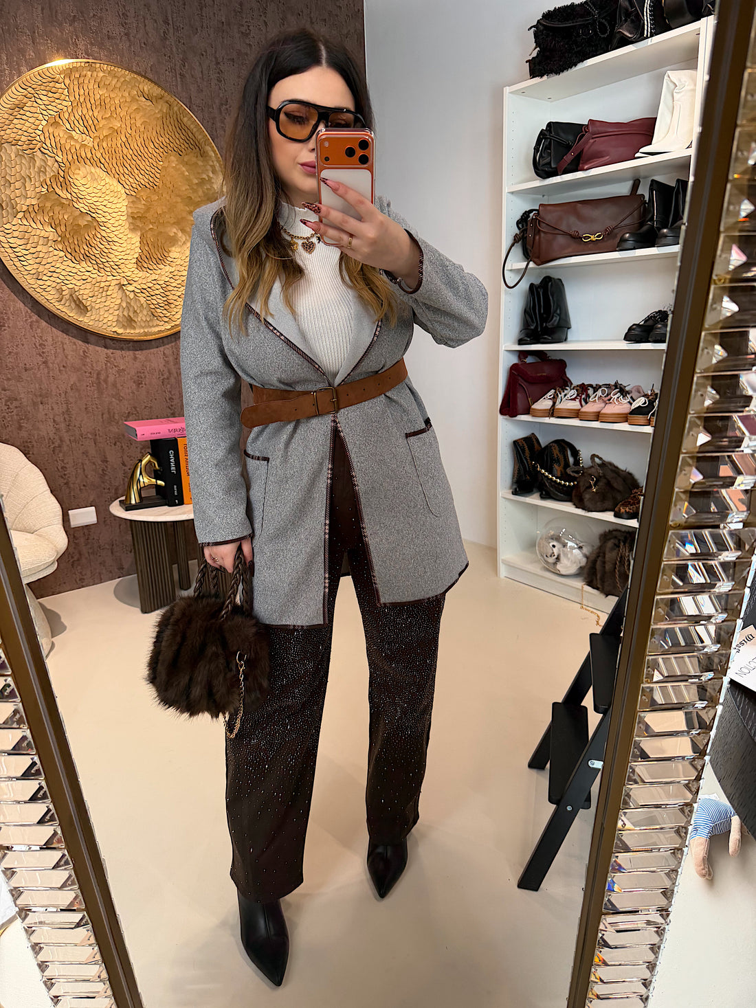 Pantalone con strass choco - R.a. Boutique