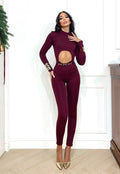 Tuta in lycra bordeaux schiena aperta e catenina - R.a. Boutique