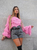 Maglione rosa barbie con frange - R.a. Boutique 