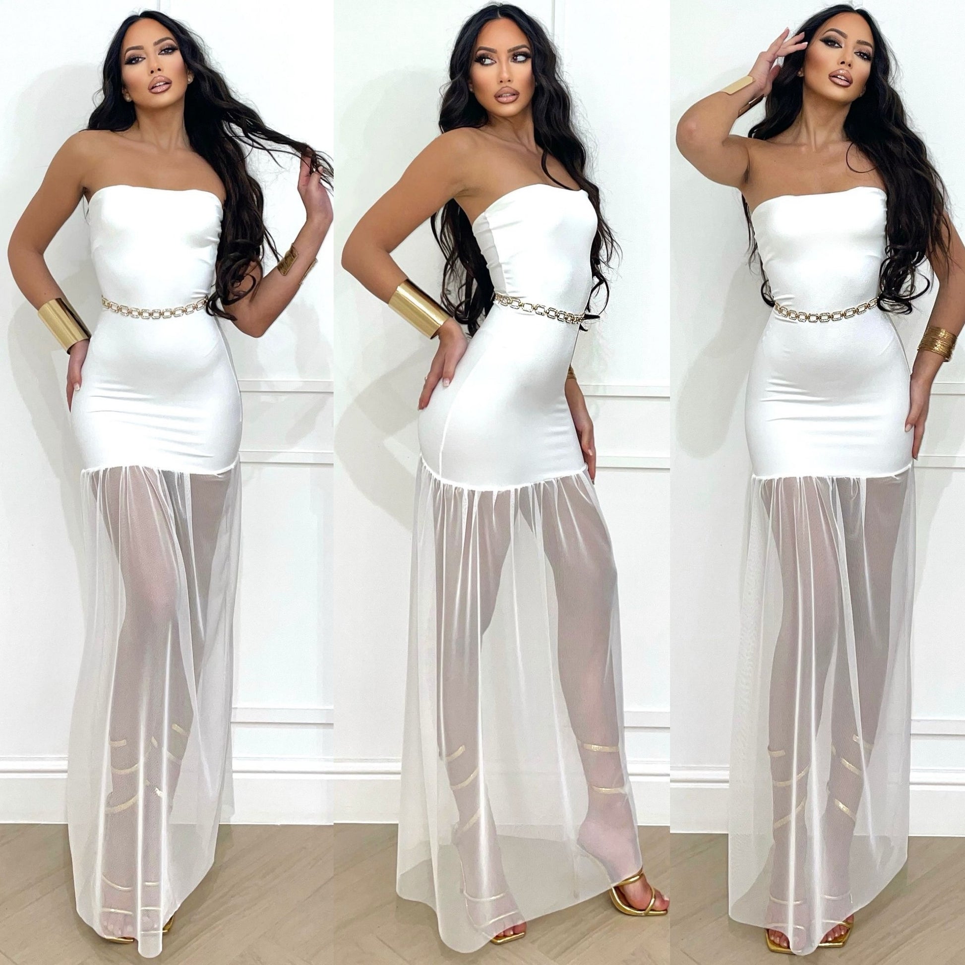 Abito a fascia con gonna in tulle bianco - R.a. Boutique