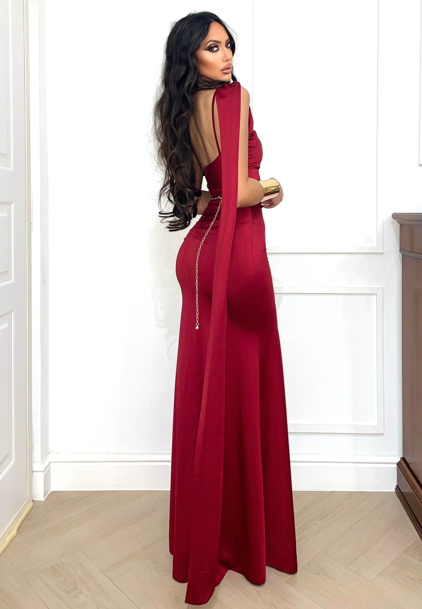 Abito lungo bordeaux con fusciacca - R.a. Boutique