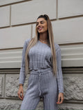 Completo maglia e pantalone grigio a righe - R.a. Boutique 