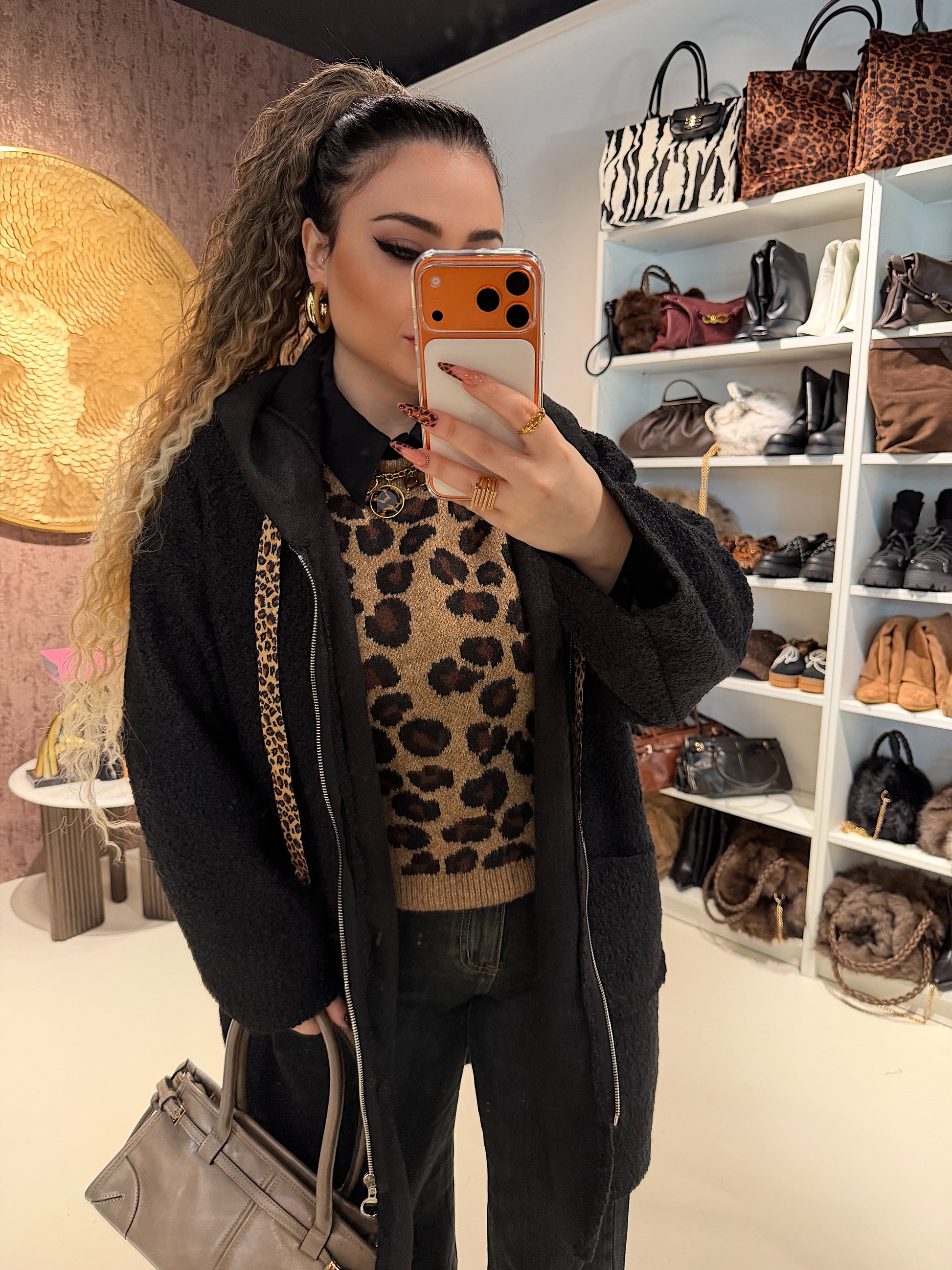 Cardigan Morbido con Cappuccio e laccio Animalier - R.a. Boutique