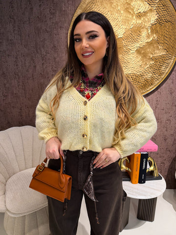 Cardigan giallo con bottoncini oro - R.a. Boutique