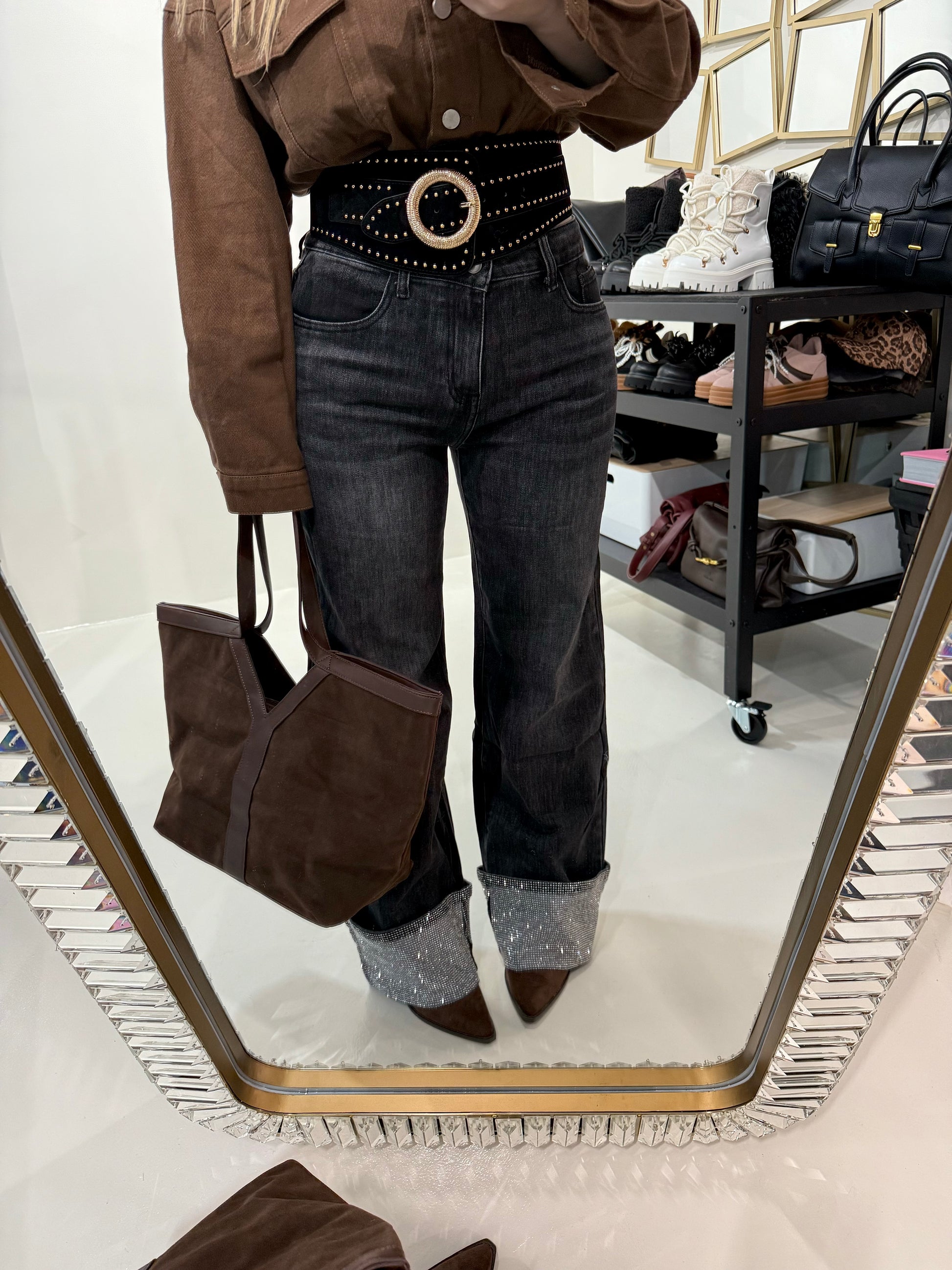 Jeans con risvolto e strass - R.a. Boutique