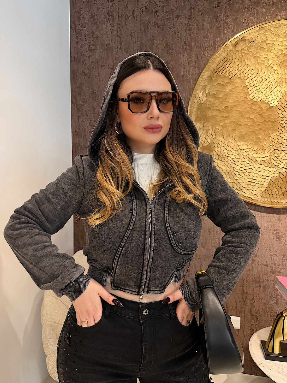 Felpa Cropped Zip Urban Style - R.a. Boutique