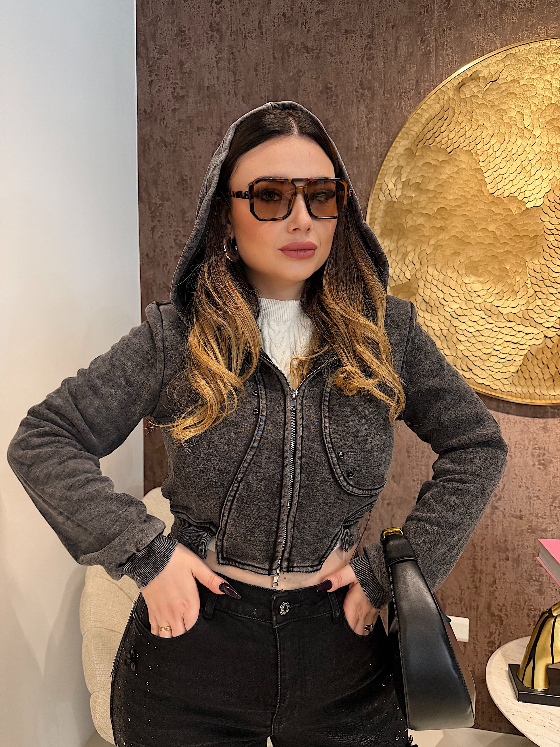 Felpa Cropped Zip Urban Style - R.a. Boutique