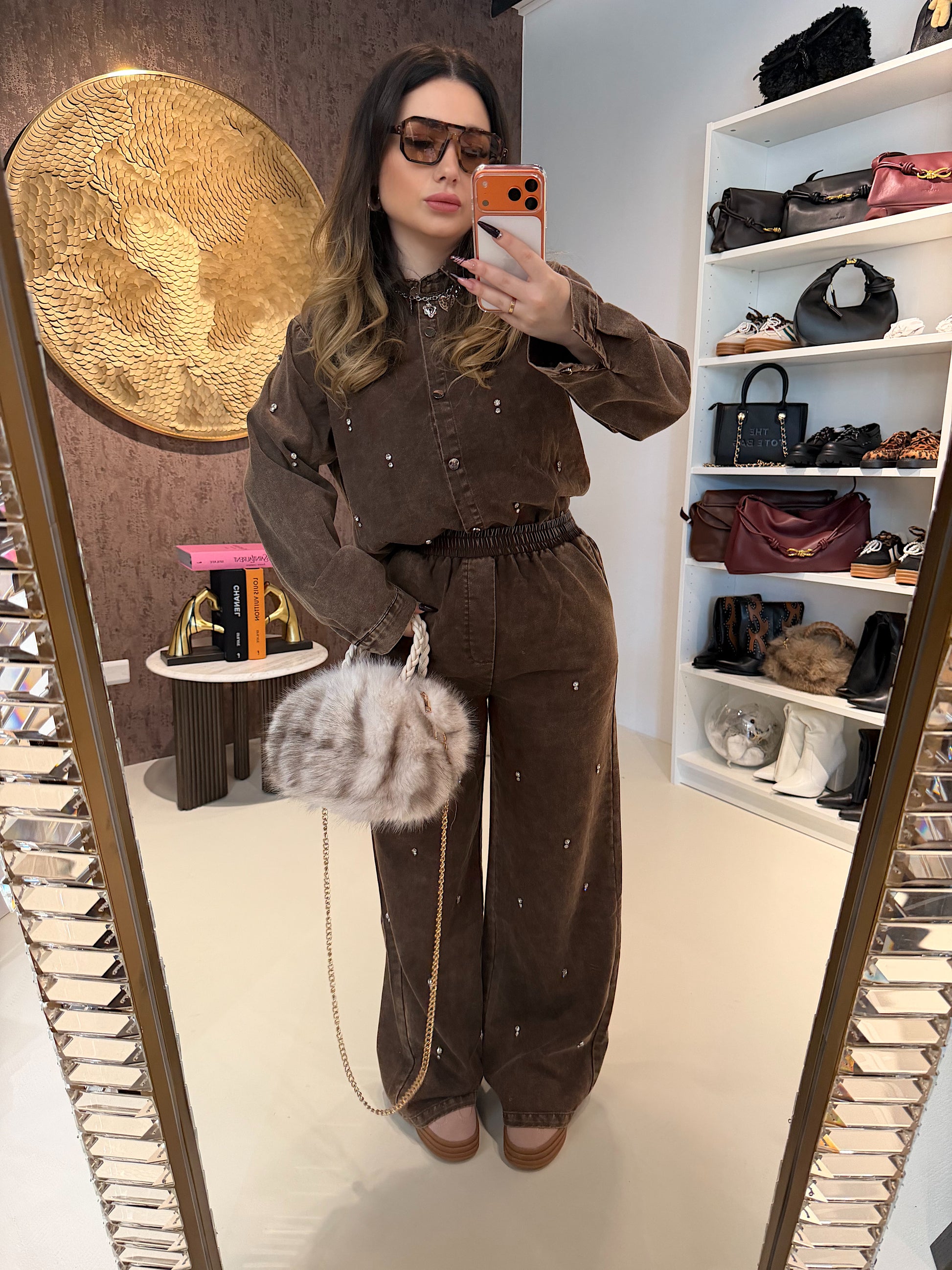 Completo denim dark con strass - R.a. Boutique