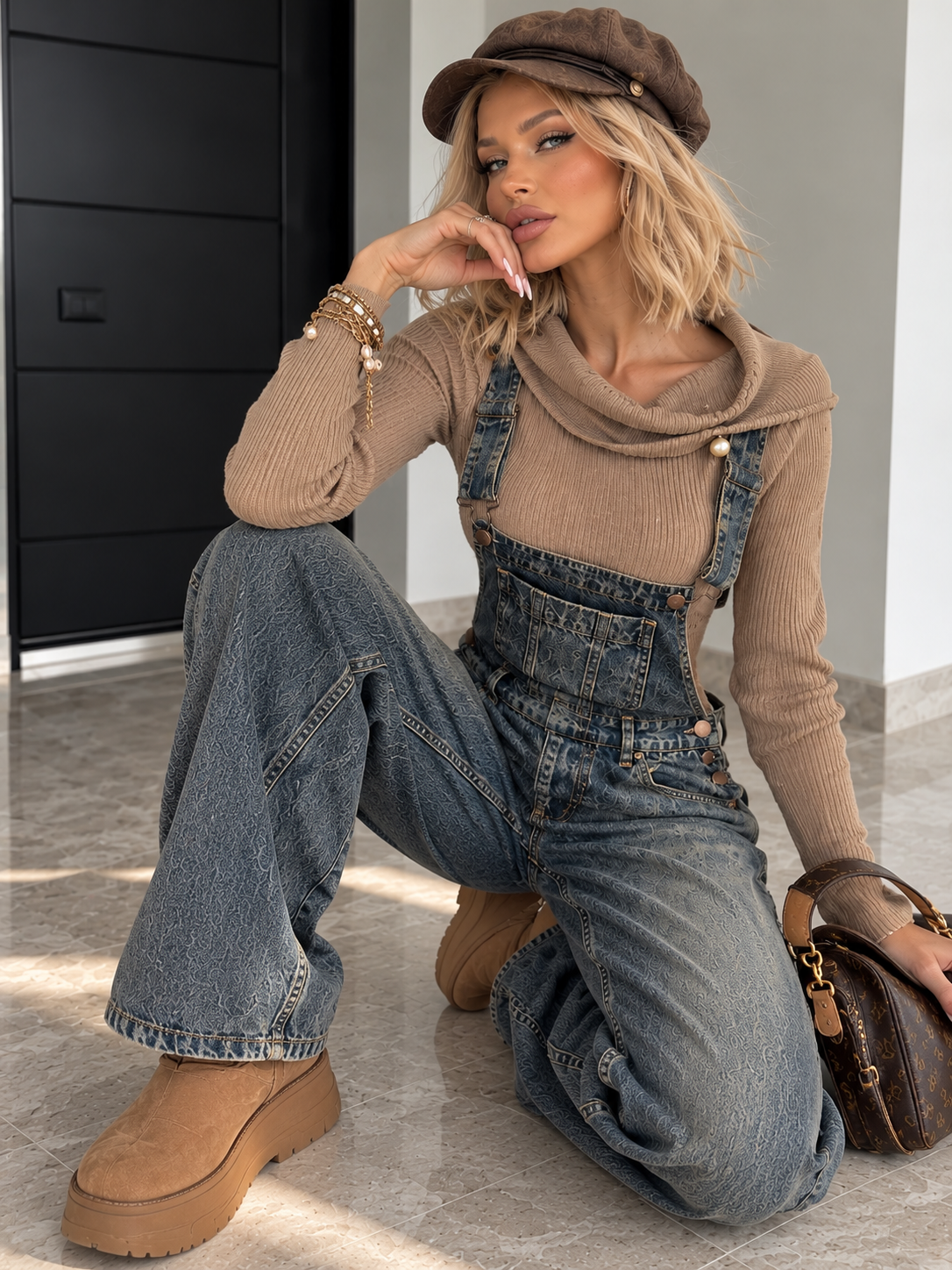 Salopette Jeans Wide Leg Denim Washed - R.a. Boutique