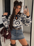 Maglione Floral Chic con Scollo a Goccia – Blu navy - R.a. Boutique