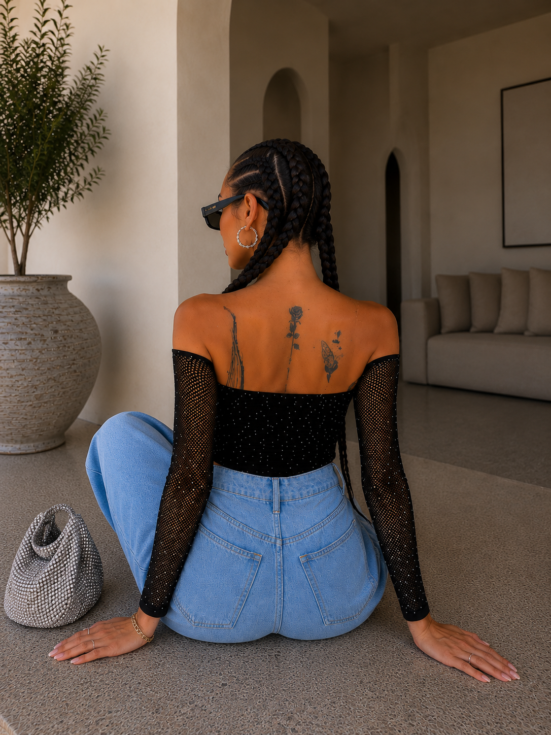 Body a rete con strass e fori - R.a. Boutique